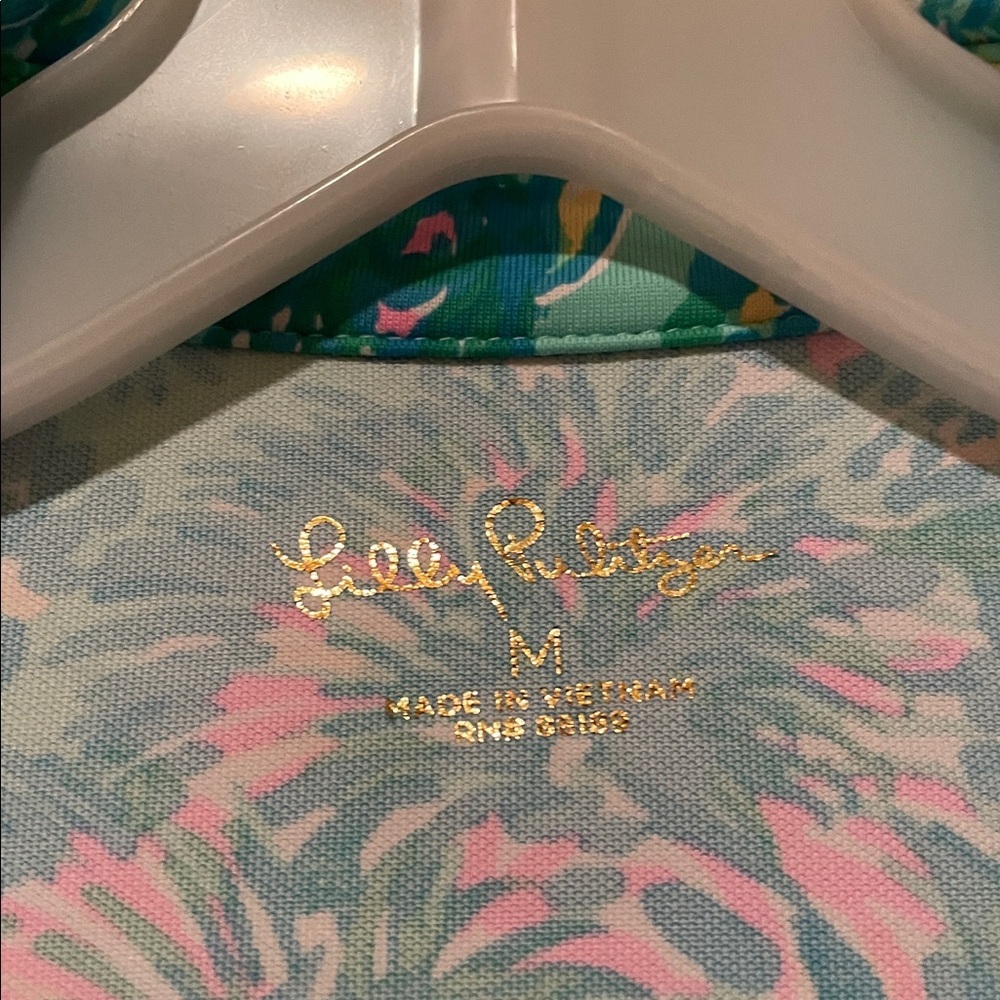 Lilly Pulitzer Teal Floral Button-Down Shirt with Pink & White Accents - Picture 2 of 4